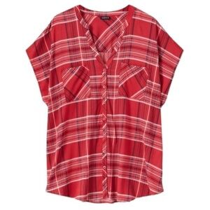 Torrid Red Plaid Challis Button Front Dolman Sleeve Top